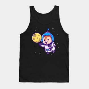 Cute Squirrel Astronaut With Moon Cartoon Tank Top